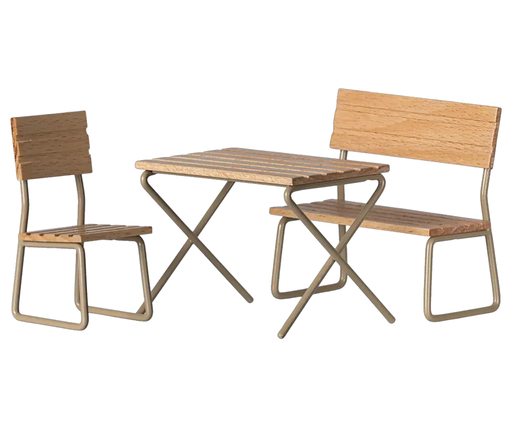MAILEG set jardin en bois et métal pour poupée, table et 2 chaises