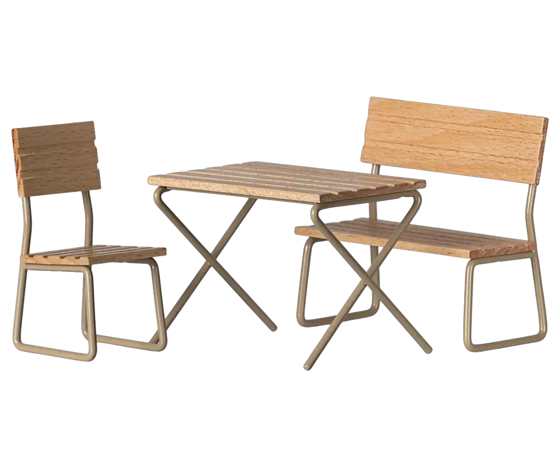 MAILEG set jardin en bois et métal pour poupée, table et 2 chaises