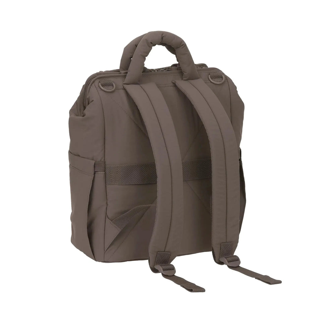 LÄSSIG minoa diaper bag in chocolate brown with padded backpack straps