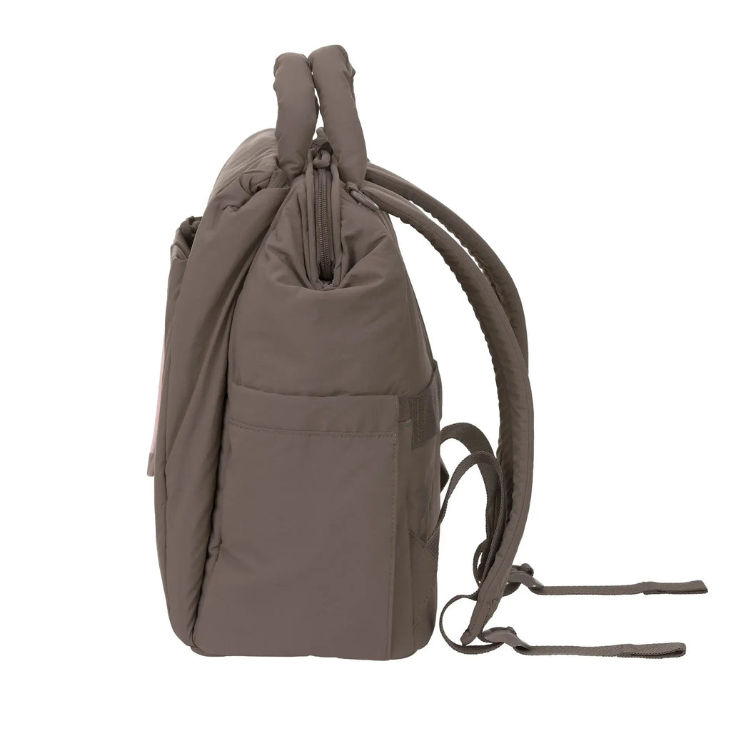 Sac à langer LÄSSIG minoa chocolat en tissu matelassé, poches et bretelles réglables