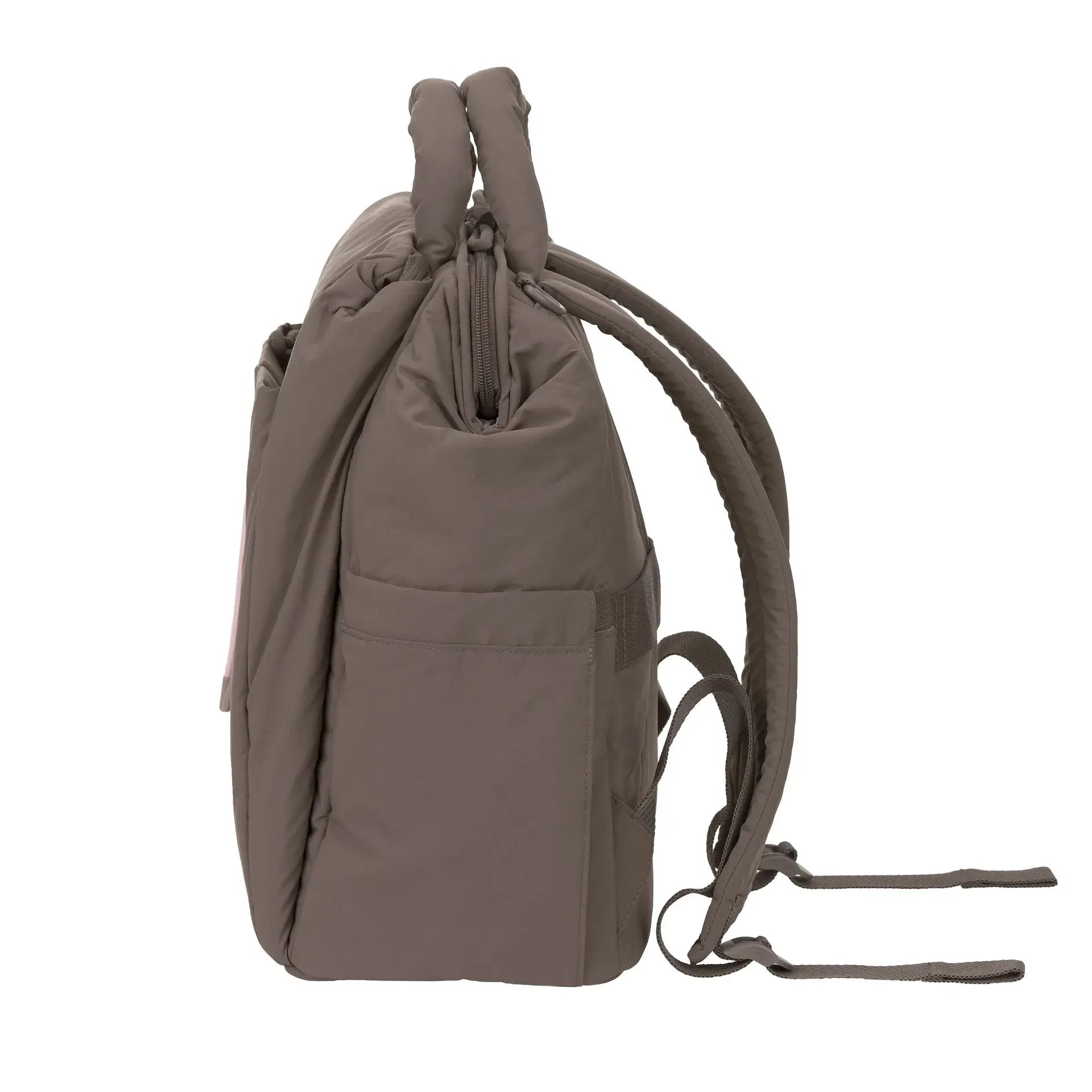 Sac à langer LÄSSIG minoa chocolat en tissu matelassé, poches et bretelles réglables