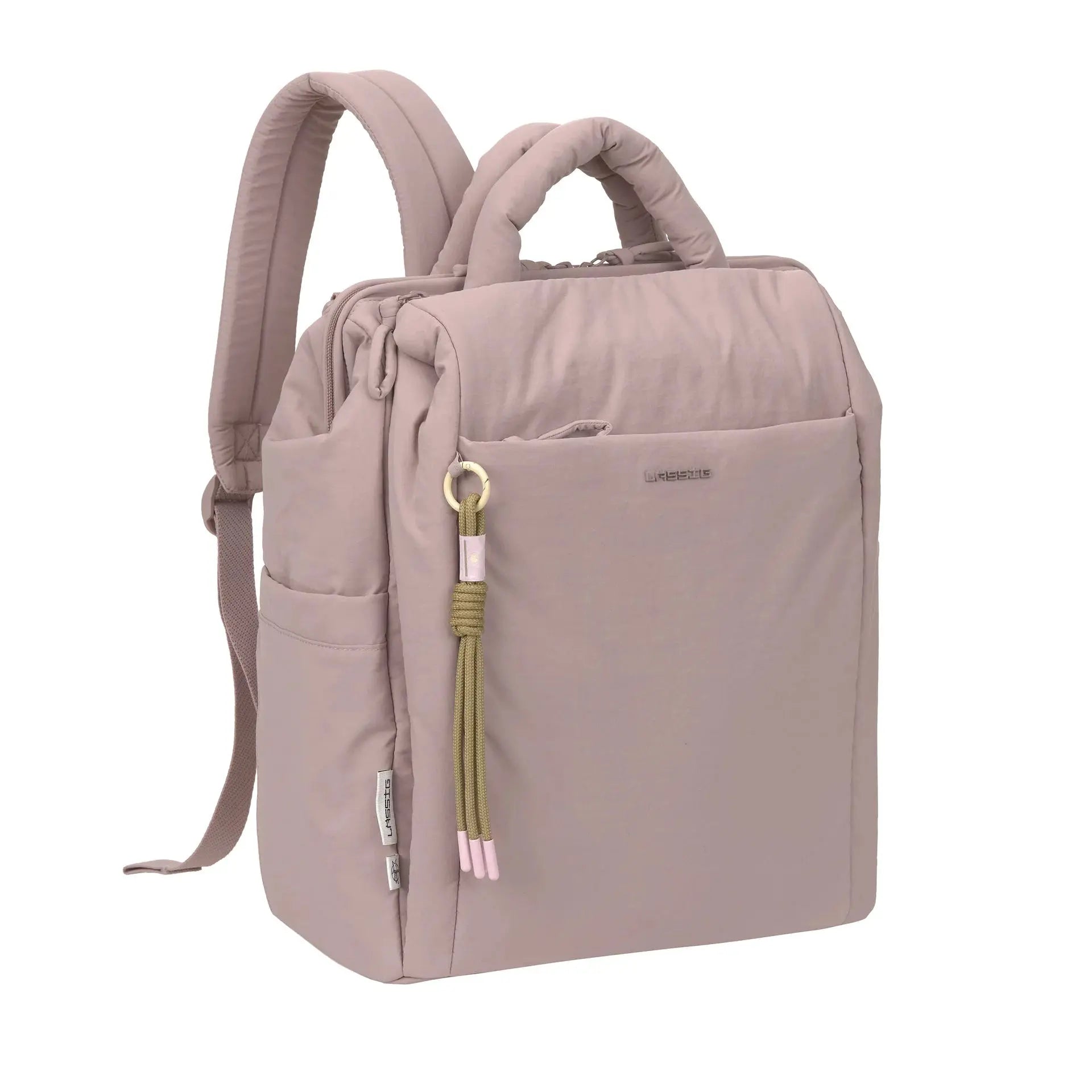 LÄSSIG Minoa sac à langer rose poudre, sac à dos matelassé avec bretelles rembourrées et cordon décoratif