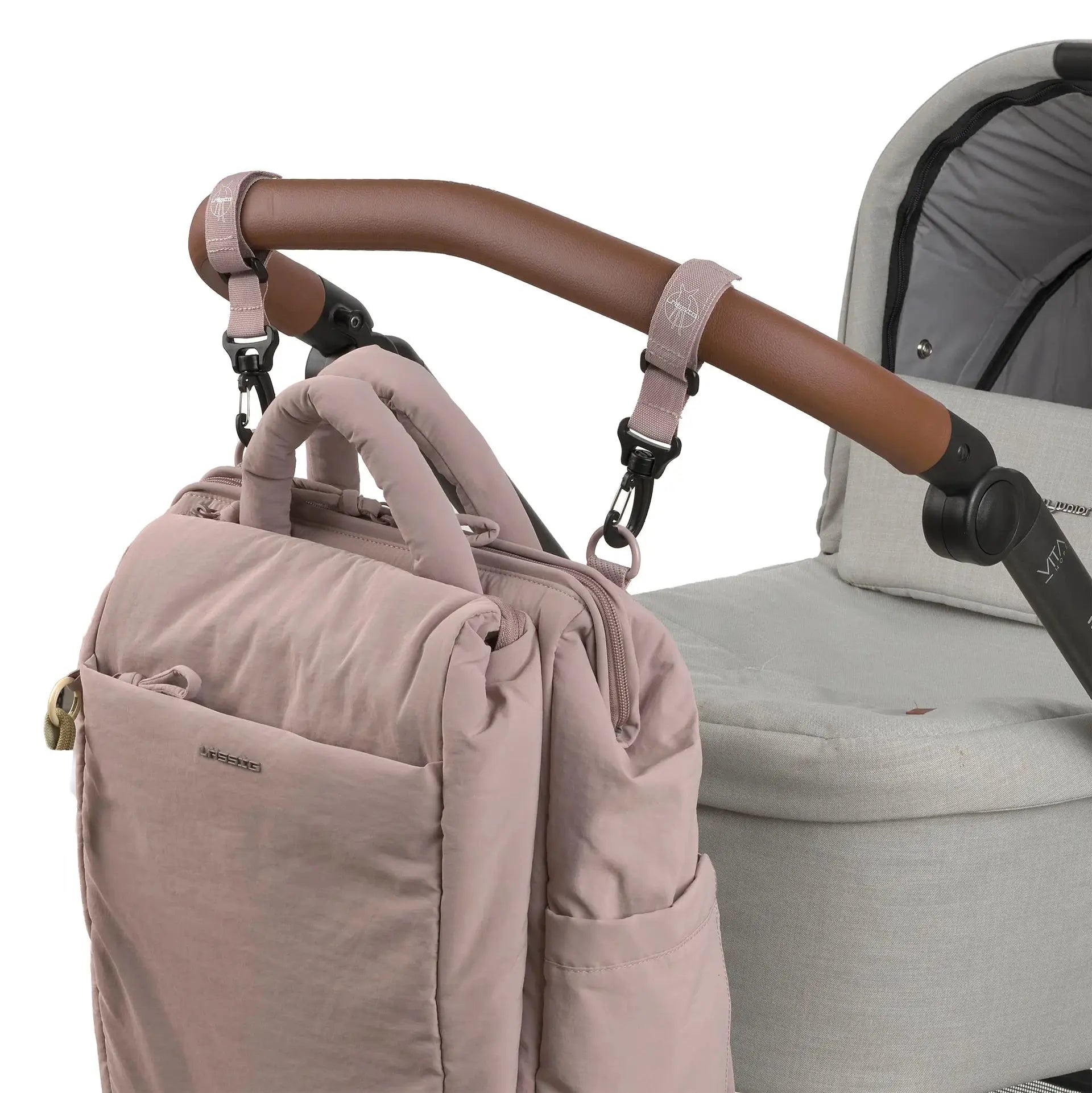 LÄSSIG Minoa sac à langer rose poudre attaché à une poussette, Citron Grenadine.