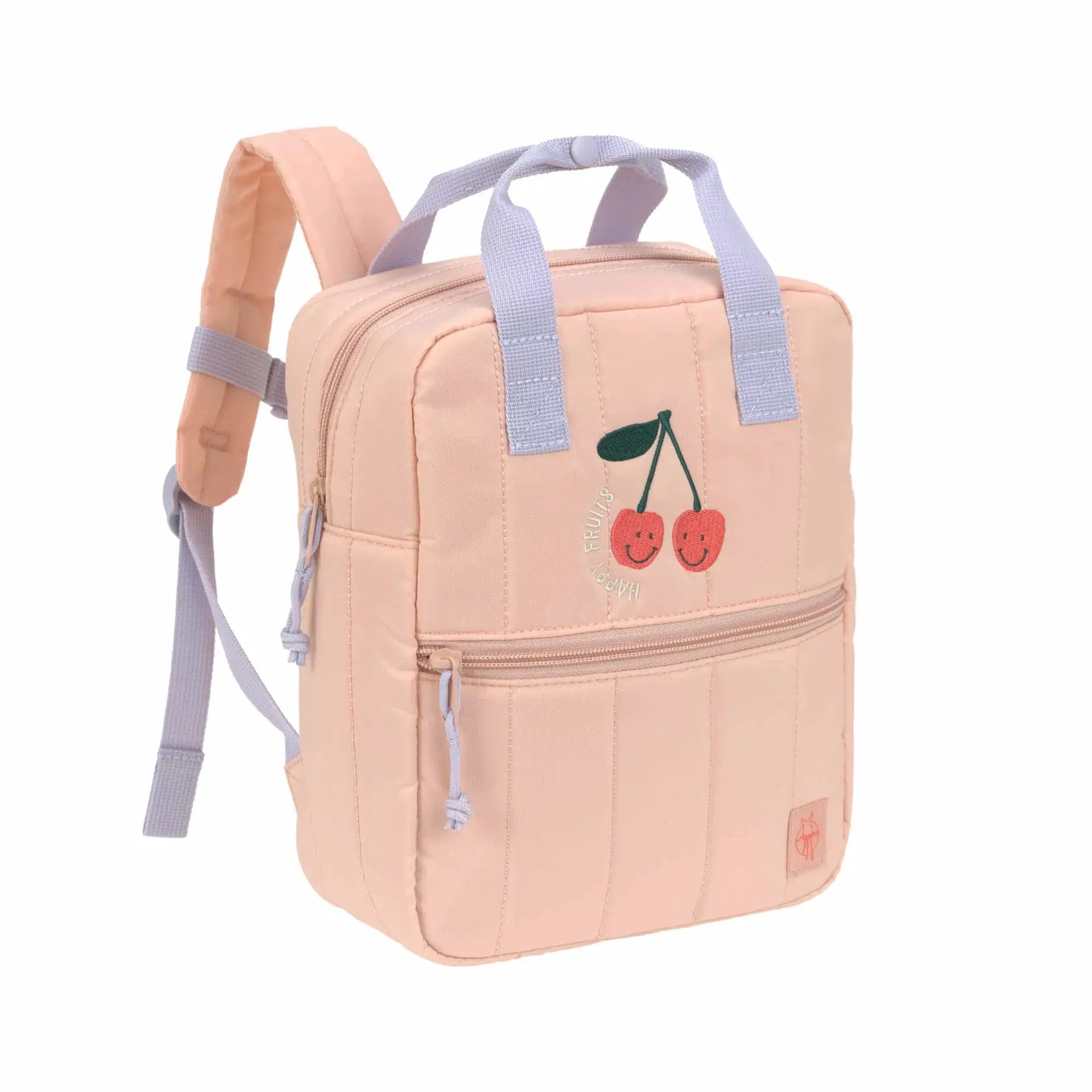 LÄSSIG sac à dos mini square peach backpack with lilac straps and cherry embroidery