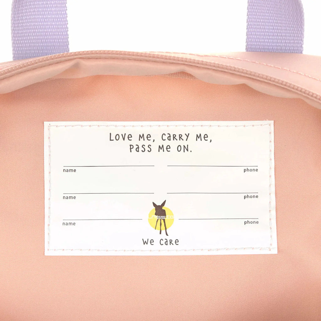 LÄSSIG mini square backpack in pink canvas with lavender straps