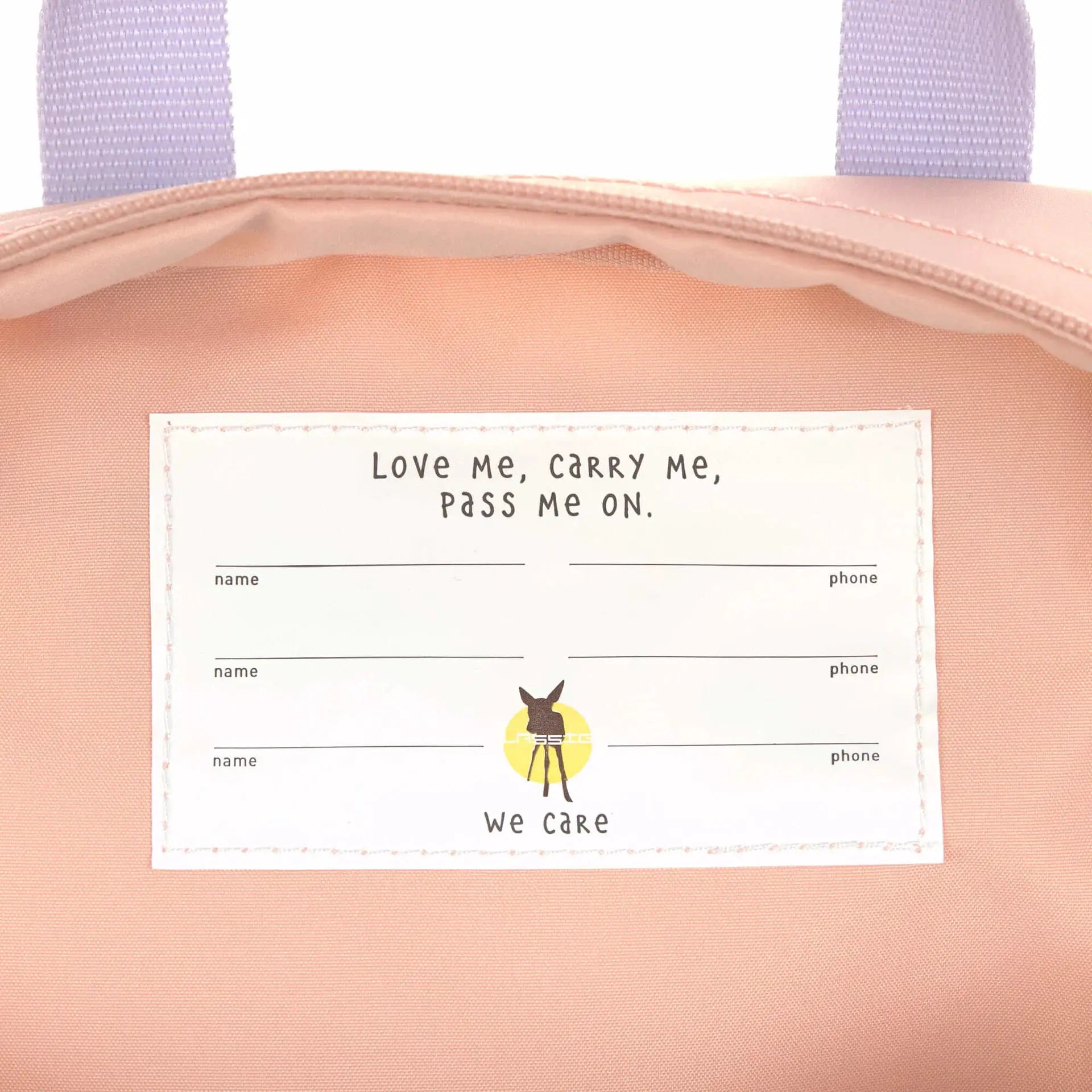 LÄSSIG mini square backpack in pink canvas with lavender straps
