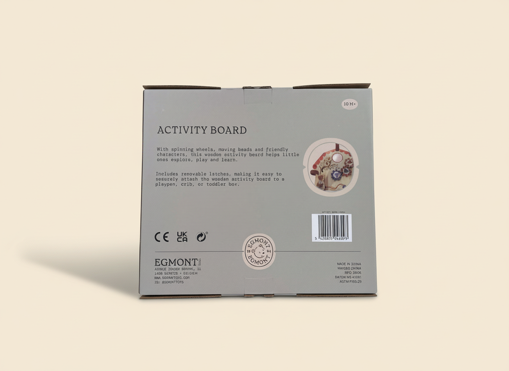 Activity board by EGMONT TOYS, Citron Grenadine, baby sensory toy for ages 10m+, grey packaging