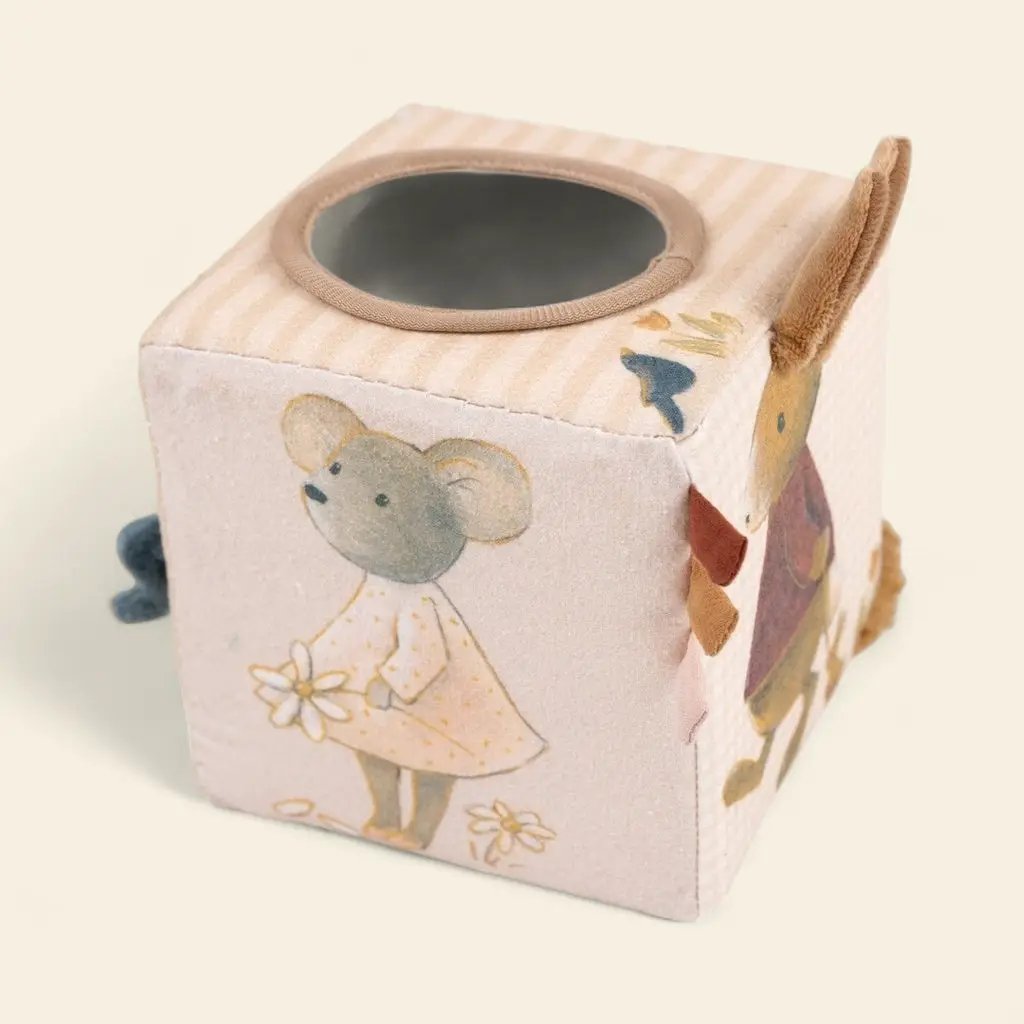 Cube d'activités EGMONT TOYS en peluche, Citron Grenadine, pour bébés 0m+, pastel rose avec souris illustrée