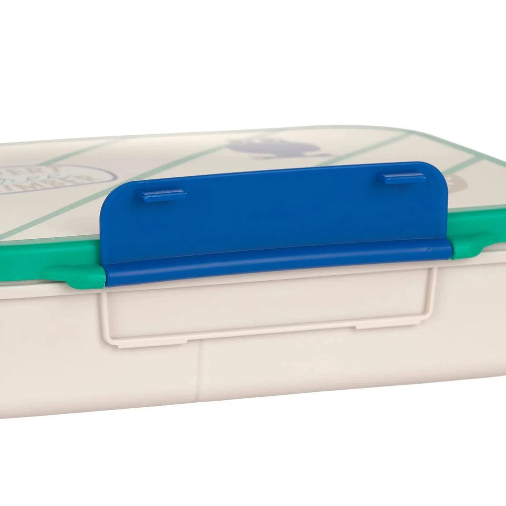 LÄSSIG bento lunchbox Happy Trails frog, blue lid with green base