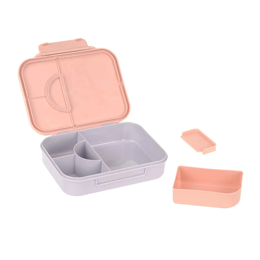 LÄSSIG bento lunchbox set, pink lid and gray base, 4-piece modular box