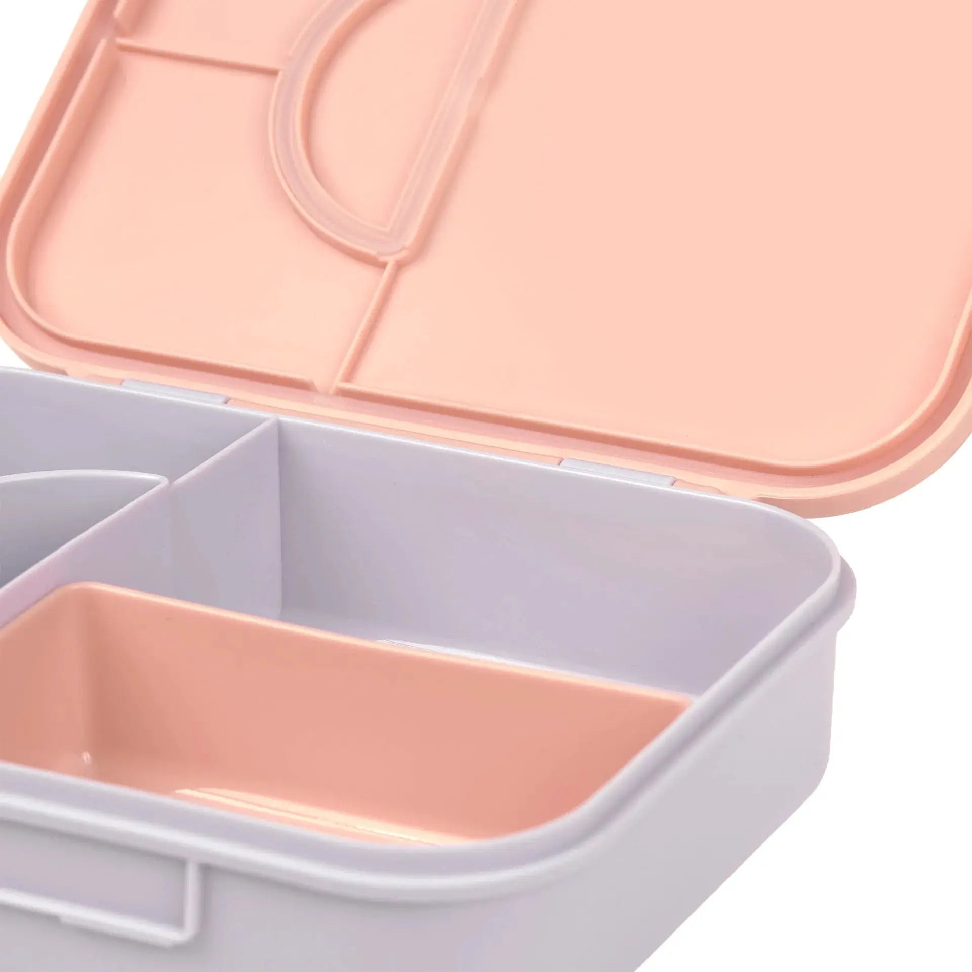 LÄSSIG bento lunchbox pink lid, gray interior with divided compartments