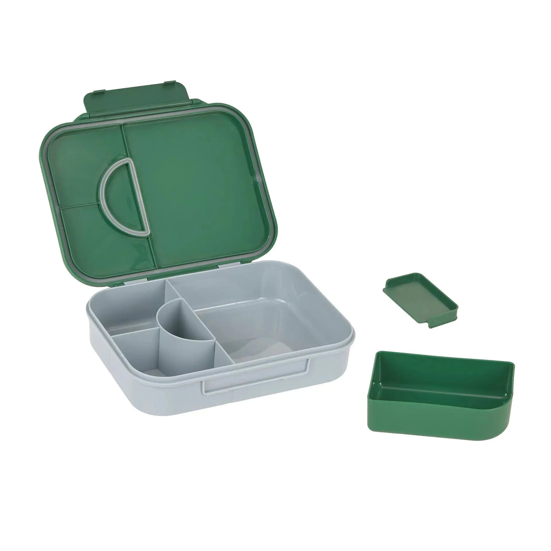 LÄSSIG bento lunchbox with green lid and gray interior compartments