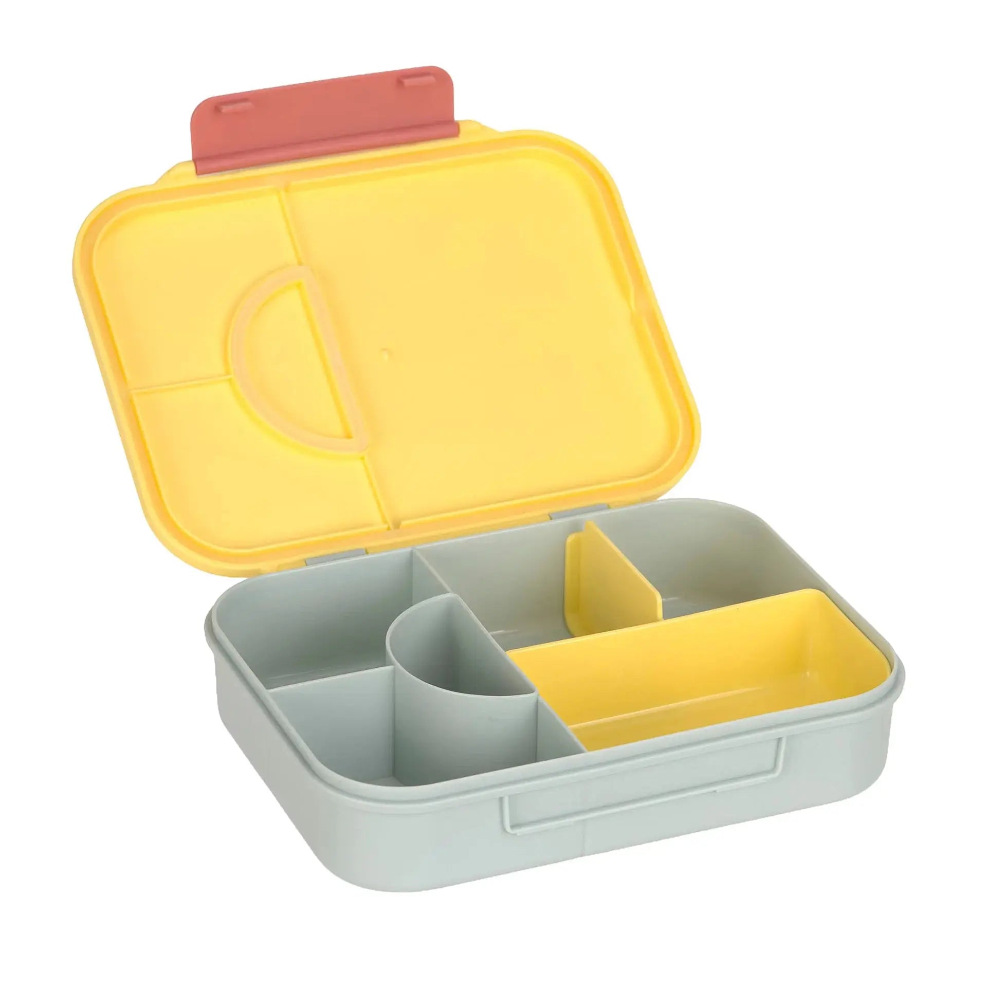 LÄSSIG bento lunchbox with yellow lid and gray interior, divided compartments