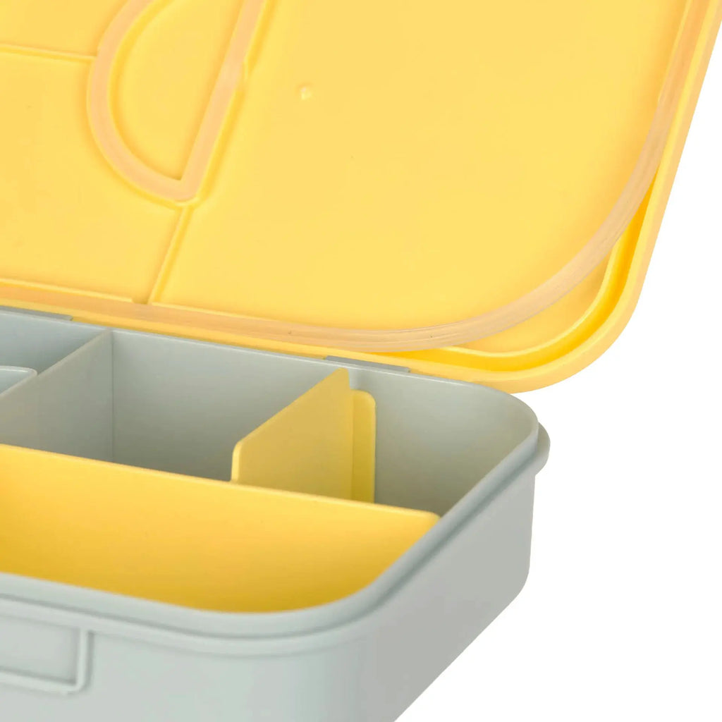 LÄSSIG bento lunchbox with yellow lid and gray base, divided compartments