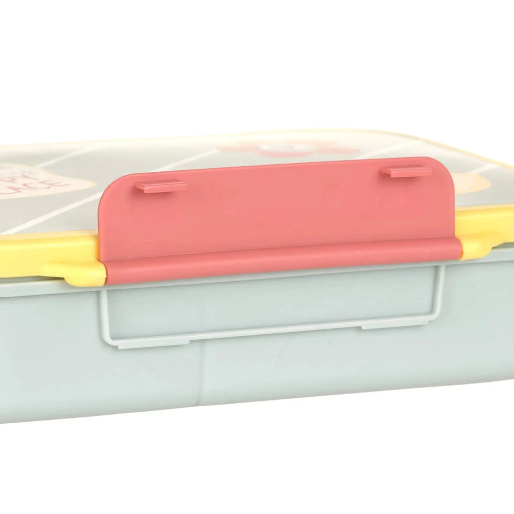 LÄSSIG bento lunchbox pink lid with yellow hinges, grey base, Citron Grenadine