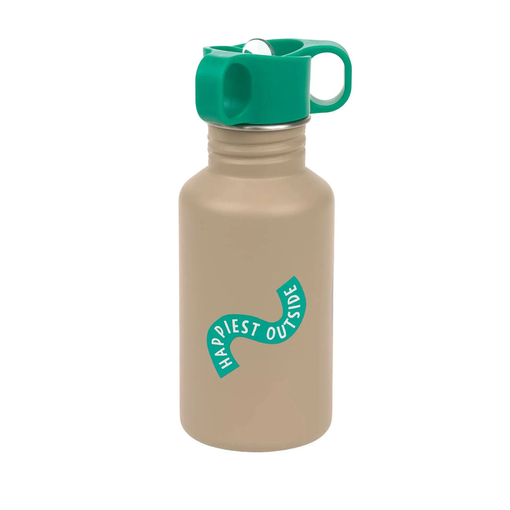 LÄSSIG gourde 350ml beige water bottle with green cap and loop handle