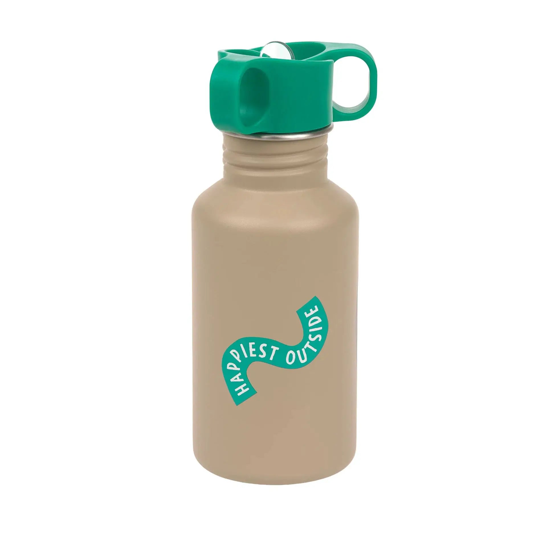 LÄSSIG gourde 350ml beige water bottle with green cap and loop handle