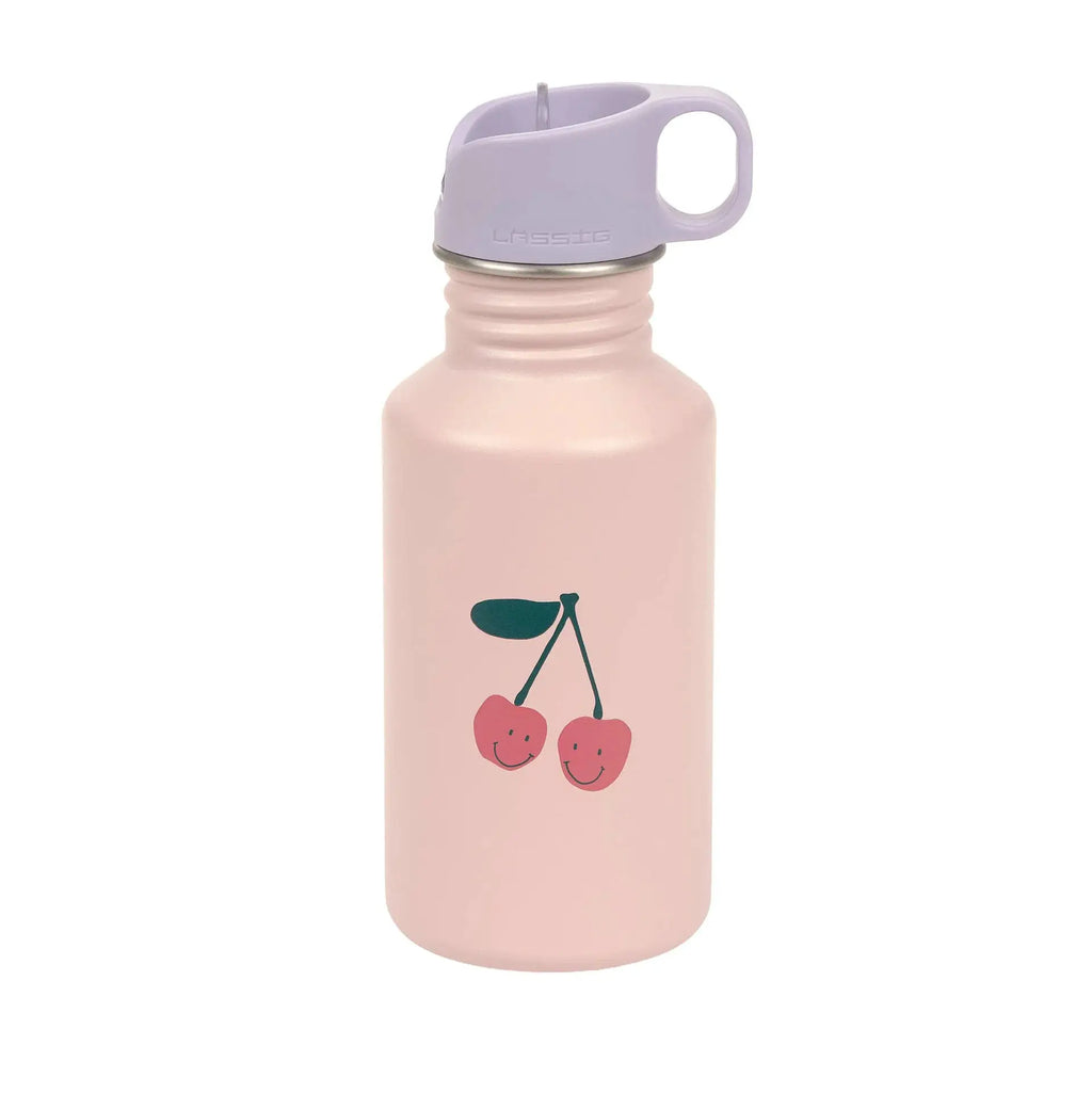 LÄSSIG gourde 500ml pink bottle with lilac cap and cherry motif
