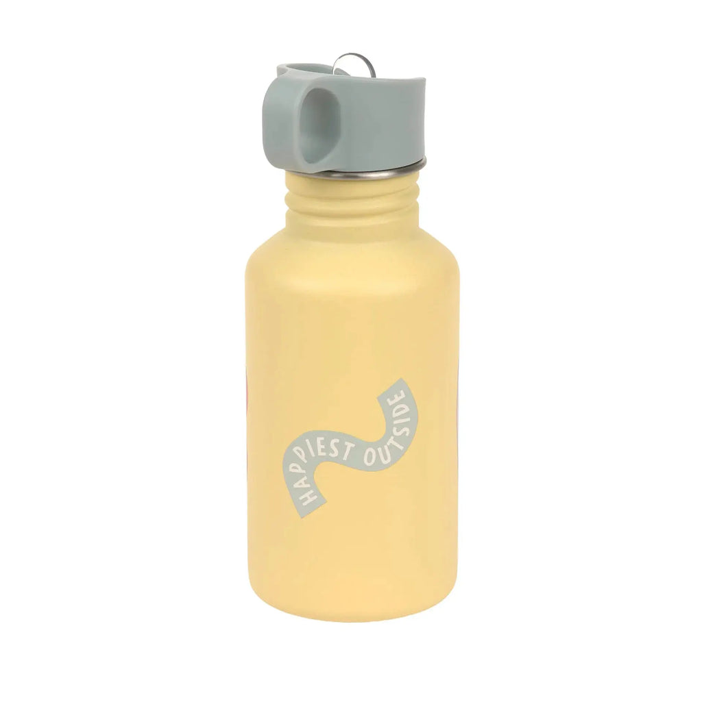 LÄSSIG gourde 500ml water bottle; pale yellow with grey cap and metal loop