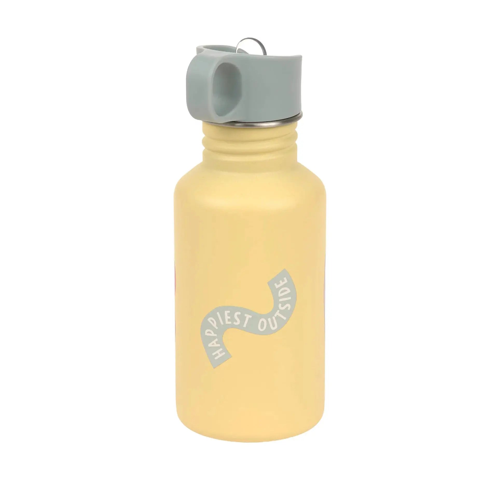 LÄSSIG gourde 500ml water bottle; pale yellow with grey cap and metal loop