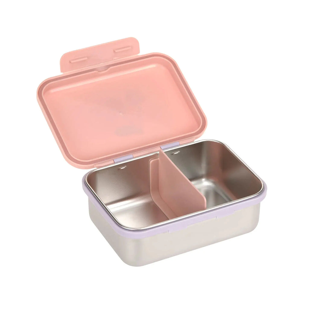 LÄSSIG lunchbox happy fruits cherry, pastel pink lid and lavender base, two-piece set with stainless interior