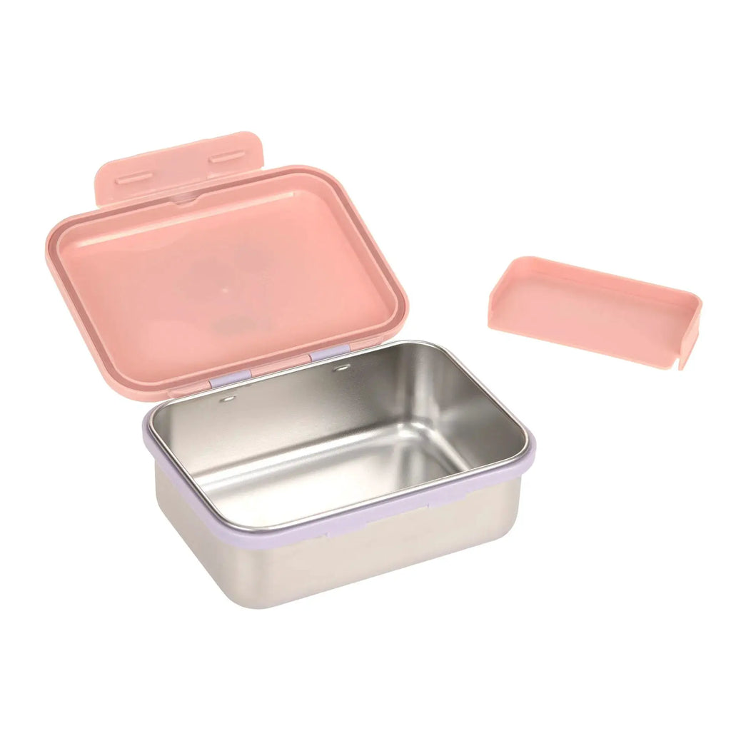 LÄSSIG lunchbox happy fruits cherry; pink lid with lavender outer and stainless steel interior