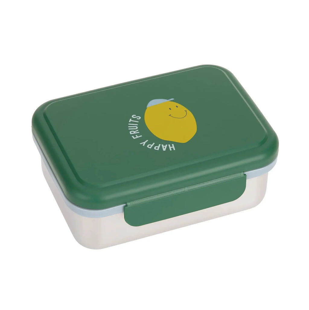 LÄSSIG lunchbox happy fruits lemon with green lid and lemon graphic