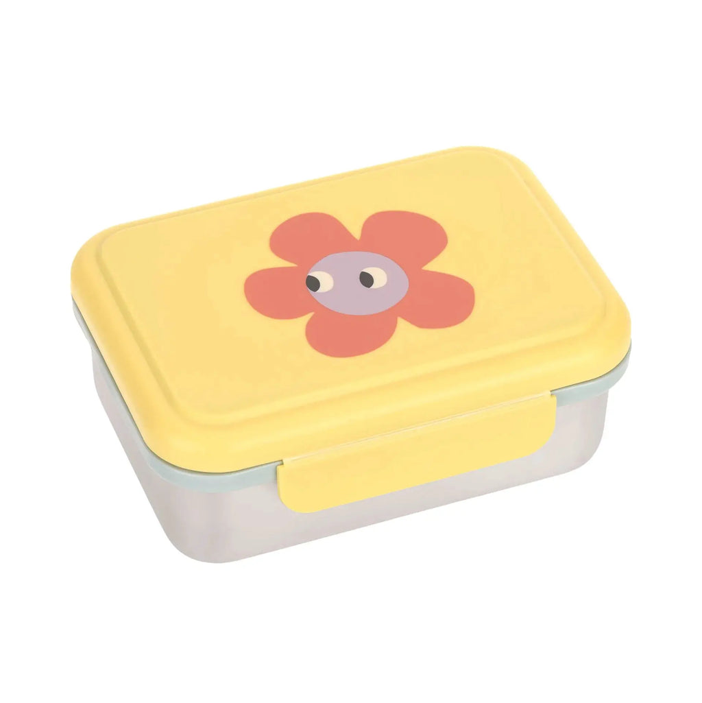 LÄSSIG lunchbox, yellow lid with red flower motif; Citron Grenadine