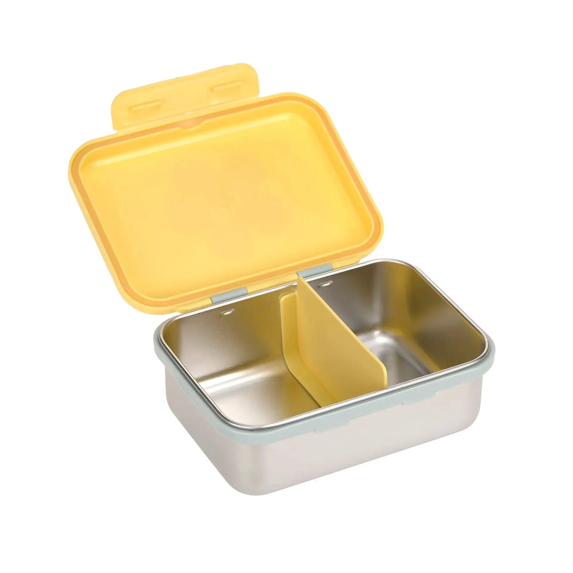 LÄSSIG lunchbox happy trails / flowers, yellow lid, two-compartment stainless steel container.