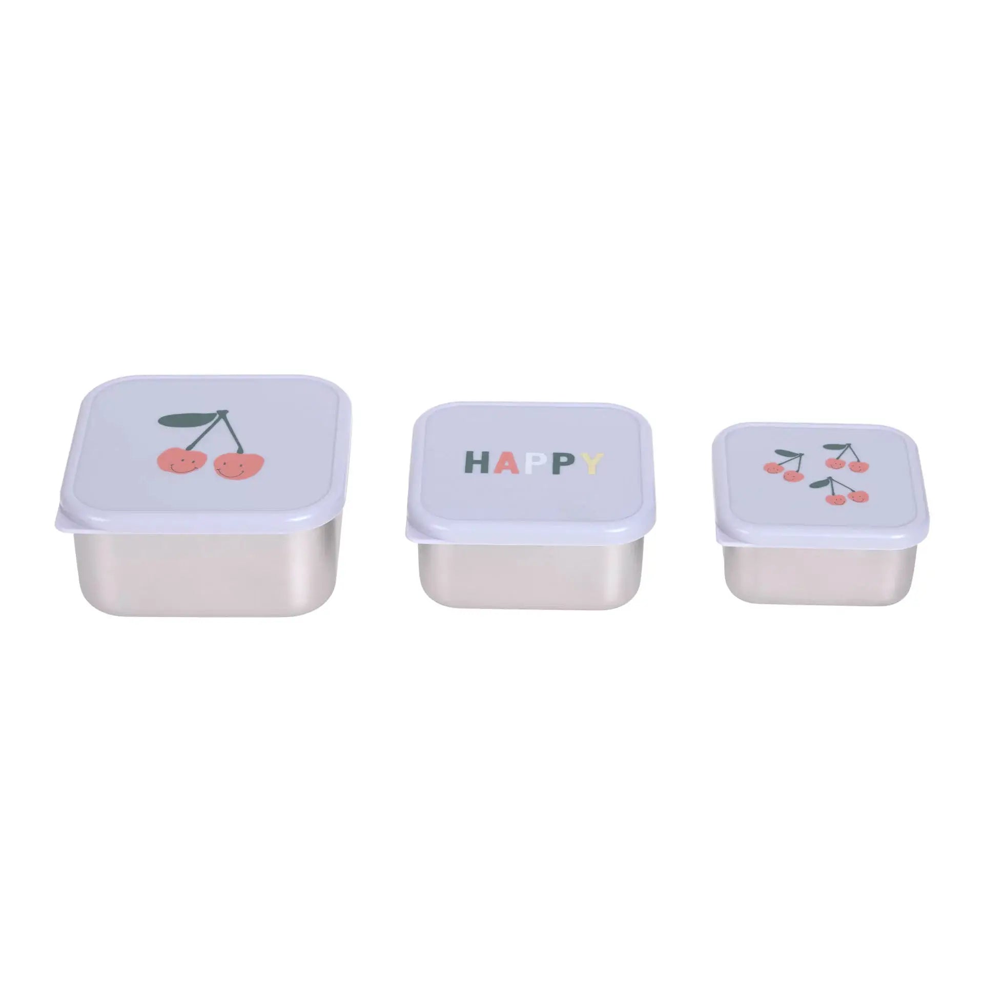 LÄSSIG set de 3 boîtes à collation lavande avec motifs cerises et HAPPY