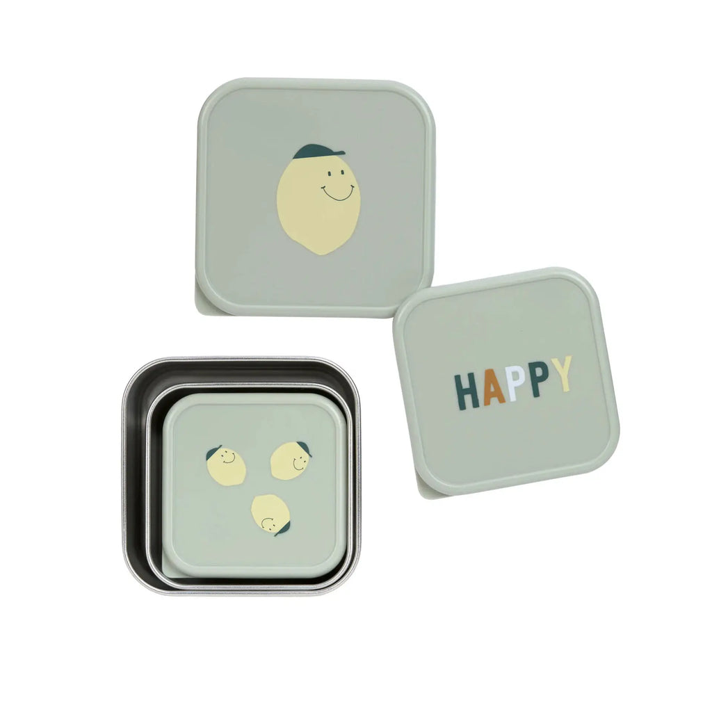 LÄSSIG set de 3 boîtes à collation gris clair avec motif citron et texte HAPPY