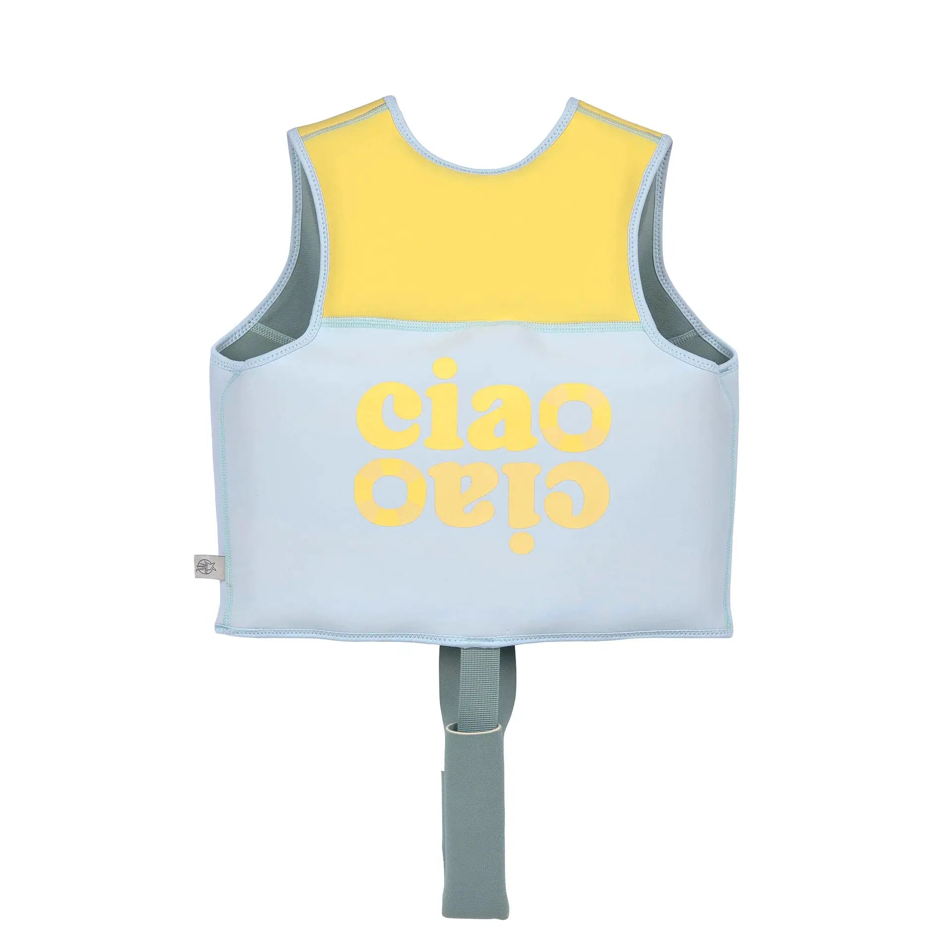 LÄSSIG swim vest in pale yellow and light blue with grey trim, Citron Grenadine.