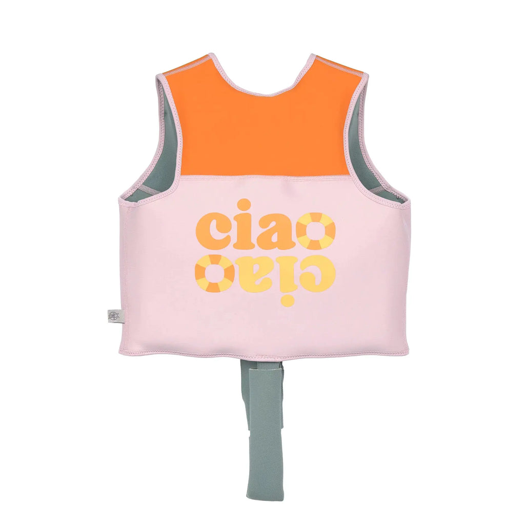 LÄSSIG swim vest pink and orange with gray straps and trim
