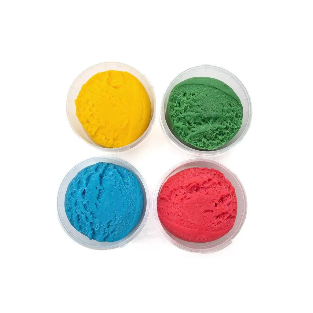 NEOGRÜN pâte à modeler végane bio set yuki, 4 couleurs: jaune vert bleu rose dans des pots transparents