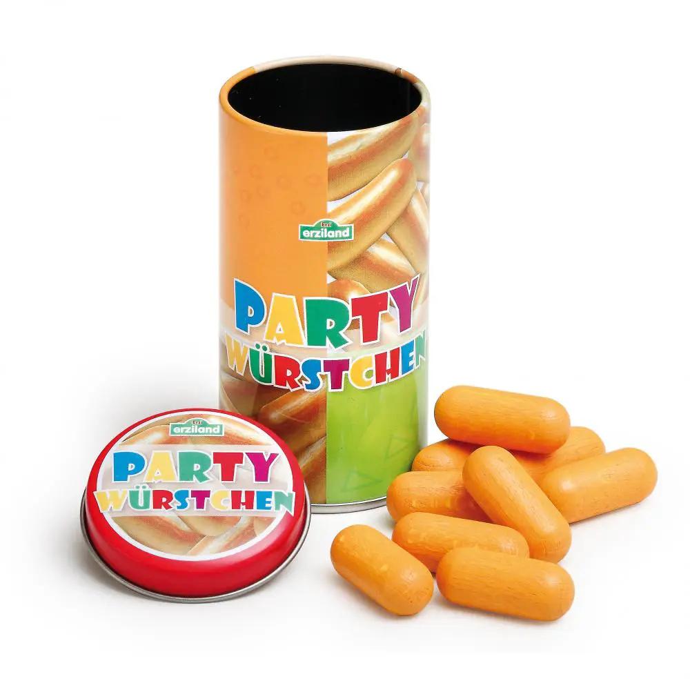 ERZI mini saucisses en plastique pour enfants +3 ans; orange et boîte Party Würstchen avec logo ErziLand