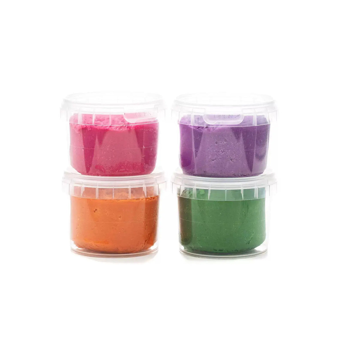 Pâte à modeler végan bio Neogrün set Loki, 4 pots multicolores (rose, violet, orange, vert)