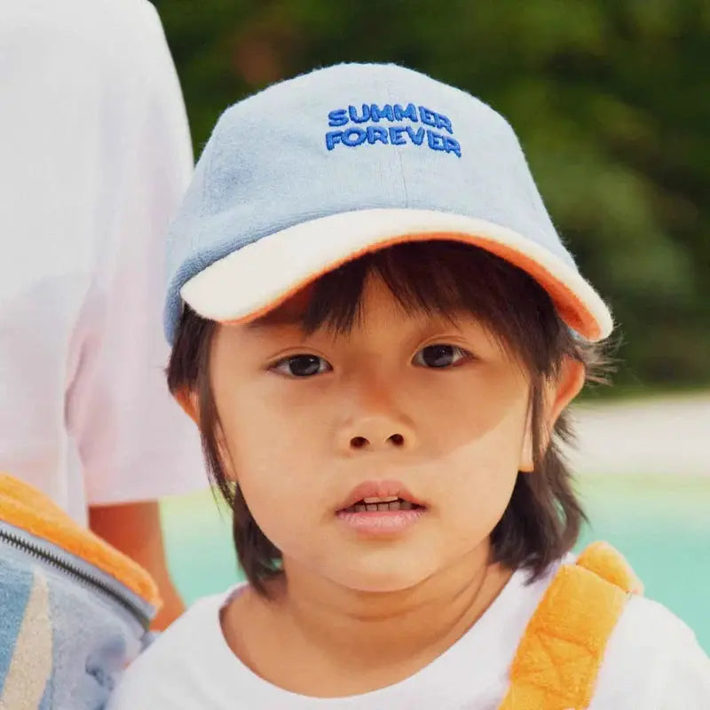 CHAMAYE éponge blue baseball cap with orange brim and Summer Forever embroidery