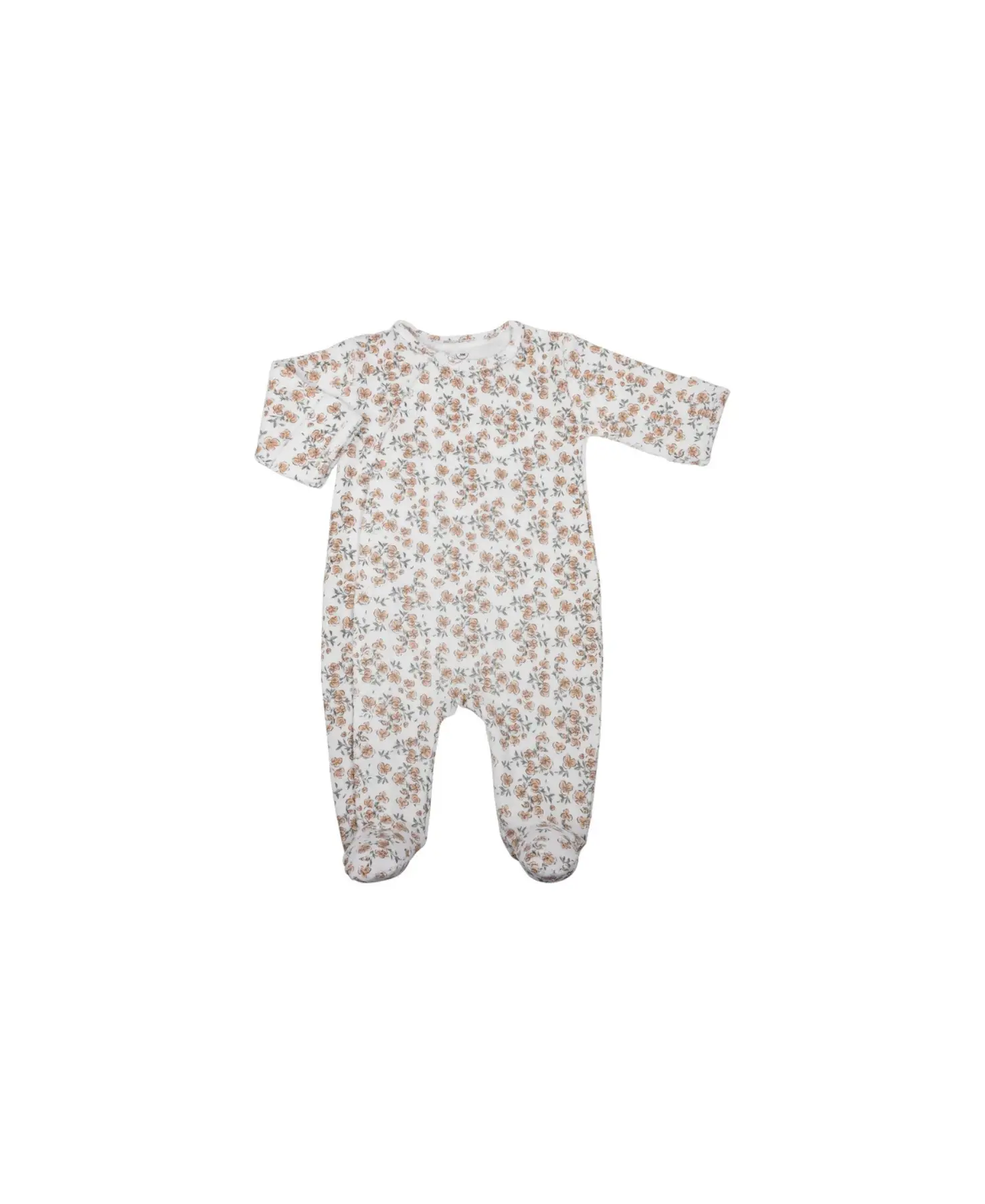 BONJOUR LITTLE velour baby pyjama with peach floral print, footed, by Citron Grenadine