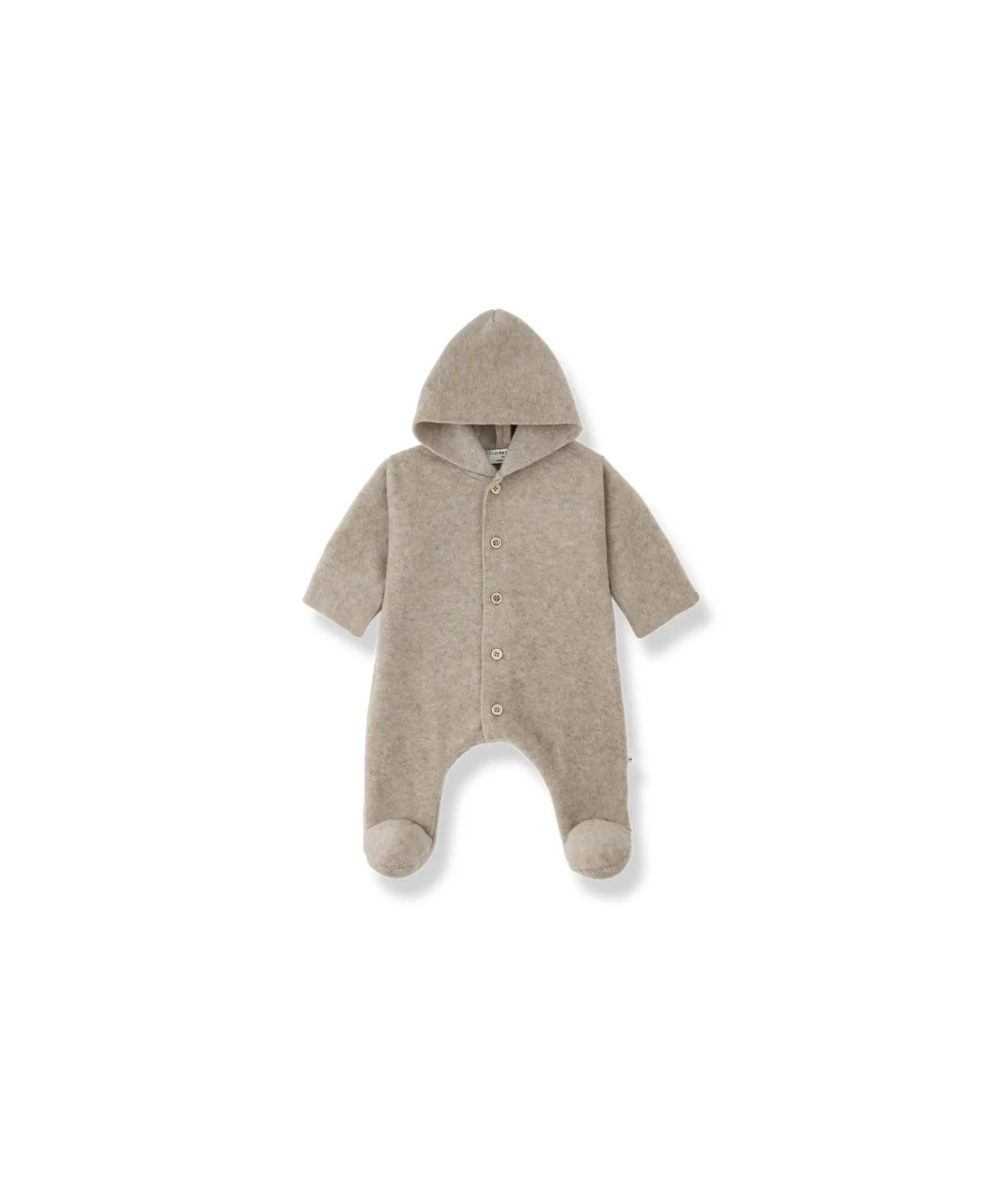 1+ in the Family Biarritz combi polaire beige baby romper, hooded and footed