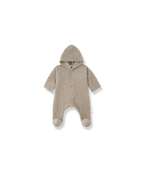 1+ in the Family Biarritz combi polaire beige baby romper, hooded and footed