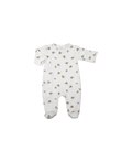 Pyjama velours pour bébé tonka, imprimé petites feuilles marron sur fond blanc, pieds attachés
