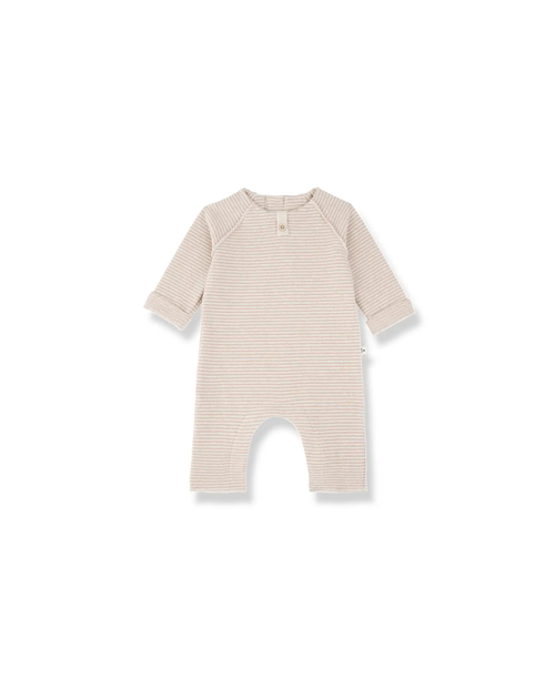 Laval combi baby romper nude beige striped, long-sleeve, Citron Grenadine