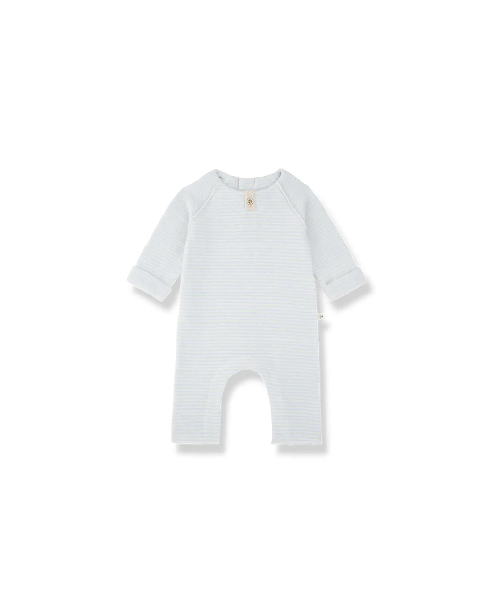 Laval combi bébé ciel à rayures bleues, manches longues, bouton beige sur l’encolure, Citron Grenadine