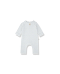 Laval combi bébé ciel à rayures bleues, manches longues, bouton beige sur l’encolure, Citron Grenadine