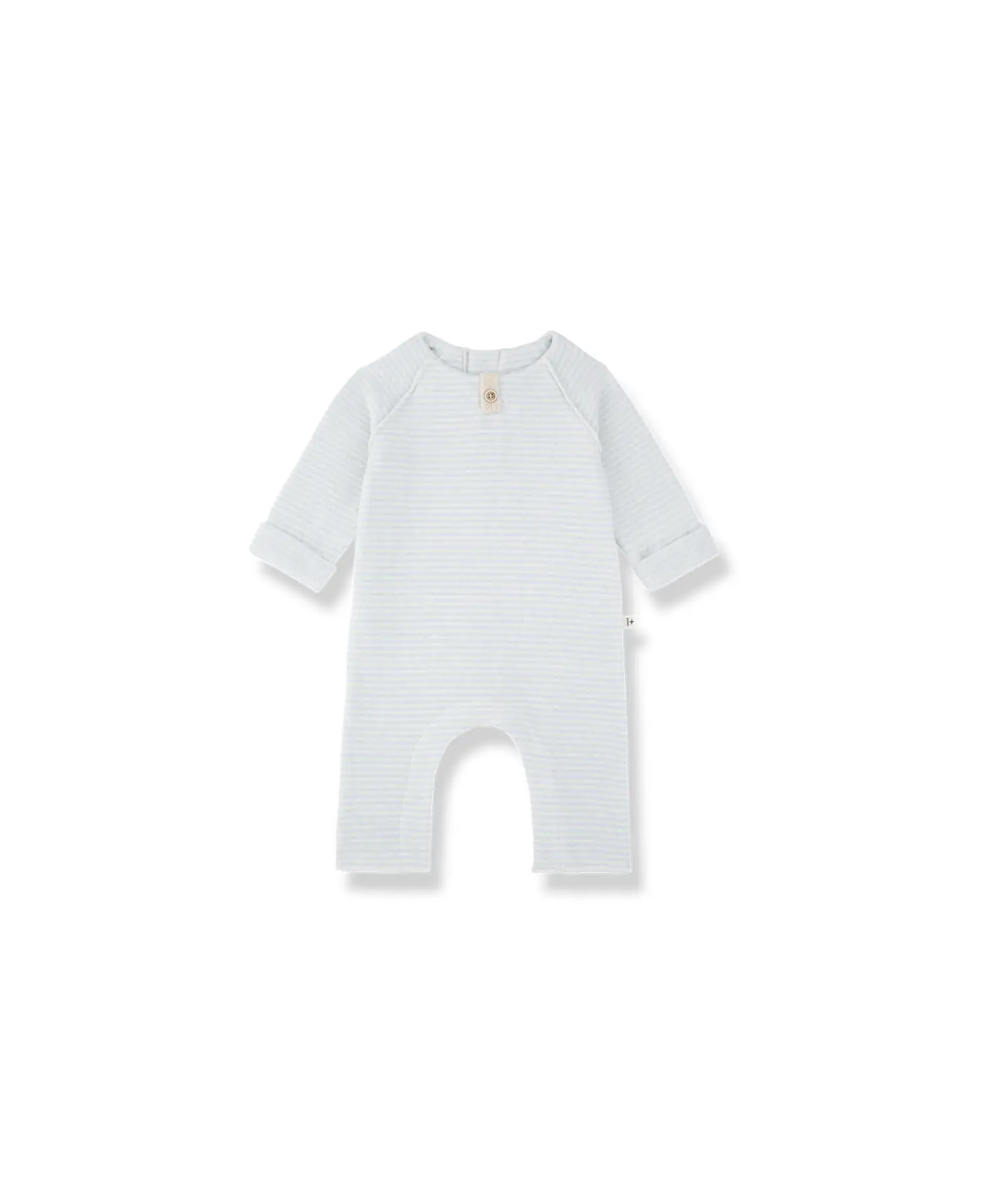 Laval combi bébé ciel à rayures bleues, manches longues, bouton beige sur l’encolure, Citron Grenadine
