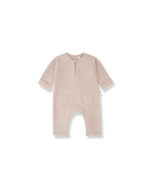 Besançon combi fleece romper in nude, baby clothing