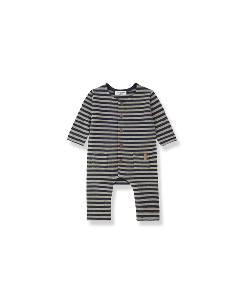 1+ IN THE FAMILY Treviso combi in blue and beige stripes with brown buttons and front pockets, Citron Grenadine.