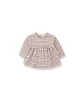 Sardegna blouse in nude striped pattern, long-sleeve baby top with gathered waist, 1+ in the Family label