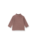 Sylvan striped knit turtleneck top in red and beige, long sleeves by Citron Grenadine.