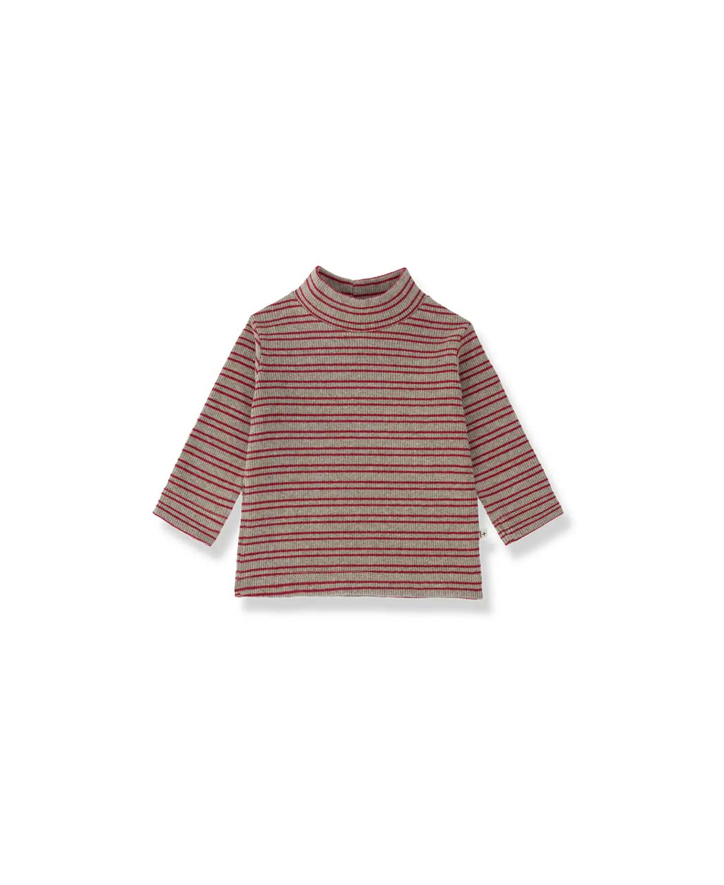 Sylvan striped knit turtleneck top in red and beige, long sleeves by Citron Grenadine.
